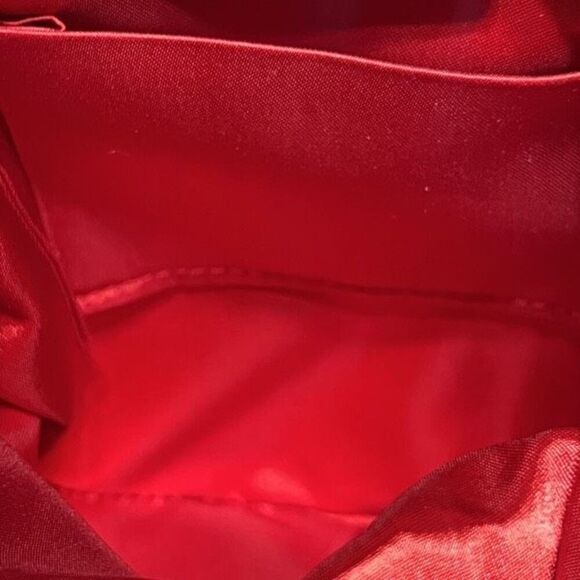 Kate Landry Red Pleated Silk Cocktail Purse Clutch with Rhinestones - Picture 5 of 5